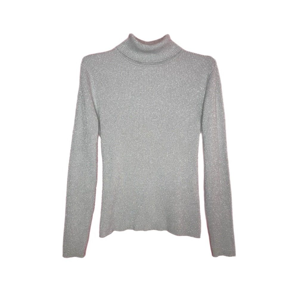 Vintage Grey sparkling ribbed turtleneck sweater
